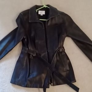 Jacqueline Ferrar Women's Black Leather Trench Coa